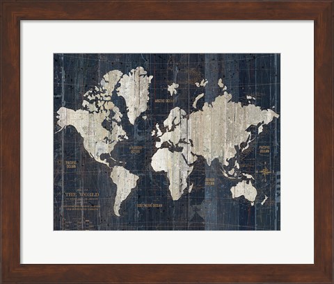 Framed Old World Map Blue v2 Print