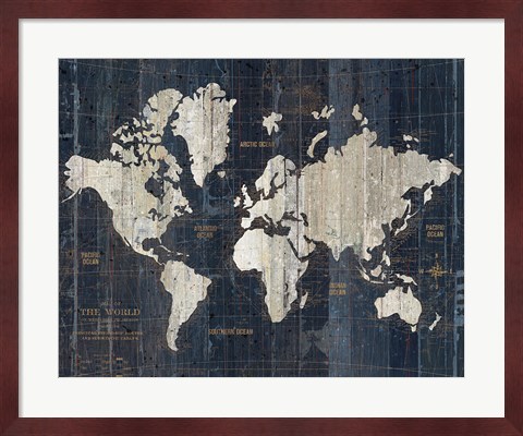 Framed Old World Map Blue v2 Print