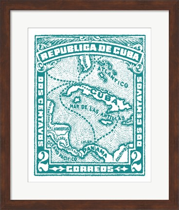 Framed Cuba Stamp XIII Bright Print