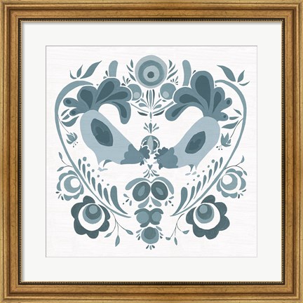 Framed Americana Roosters IV Blue Print