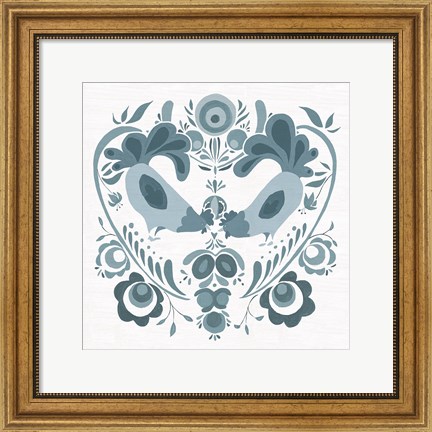 Framed Americana Roosters IV Blue Print