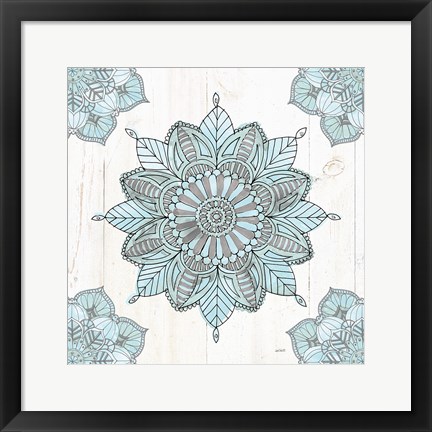 Framed Mandala Morning VI Blue and Gray Print