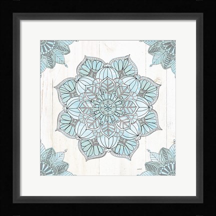 Framed Mandala Morning V Blue and Gray Print