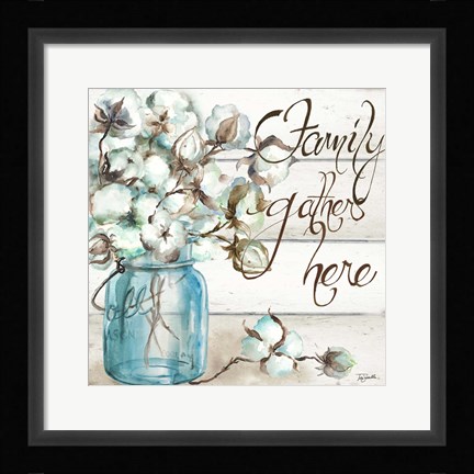 Framed Cotton Boll Mason Jar I Family Print