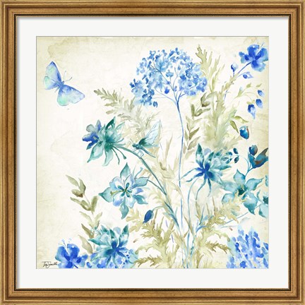 Framed Wildflowers and Butterflies Square II Print