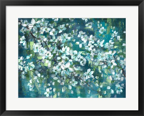 Framed Teal Blossoms Landscape Print
