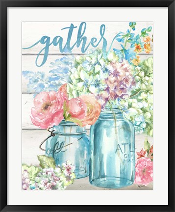 Framed Colorful Flowers in Mason Jar Gather Print
