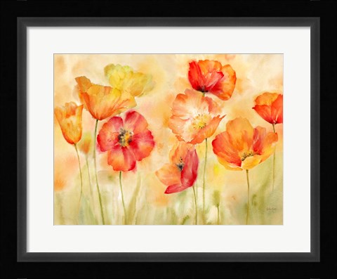Framed Watercolor Poppy Meadow Spice Landscape Print