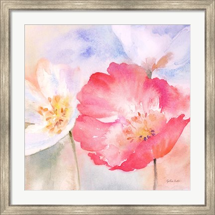 Framed Watercolor Poppy Meadow Pastel II Print