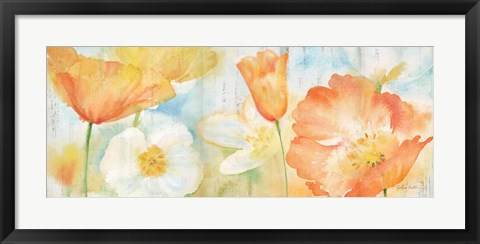Framed Poppy Meadow Pastel Woodgrain Panel Print