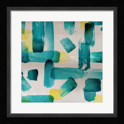 Framed Aqua Abstract Square I Print
