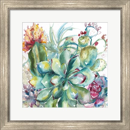Framed Succulent Garden Watercolor I Print
