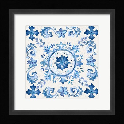 Framed Artisan Medallions White/Blue III Print