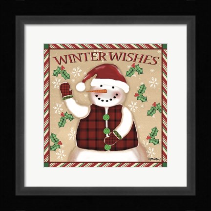 Framed Season's Greetings Snowmen II Print