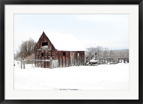 Framed Winter Barn Landscape Print