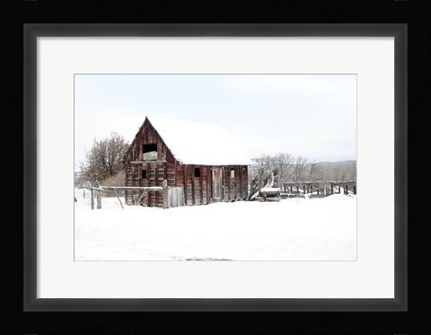 Framed Winter Barn Landscape Print