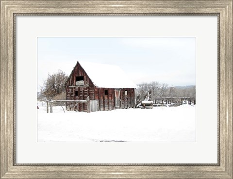 Framed Winter Barn Landscape Print