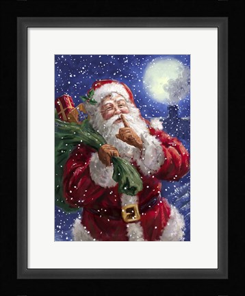 Framed Santa on Blue with moon Print