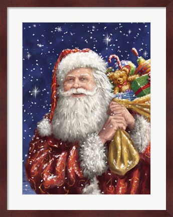 Framed Santa with his sack on Blue Print