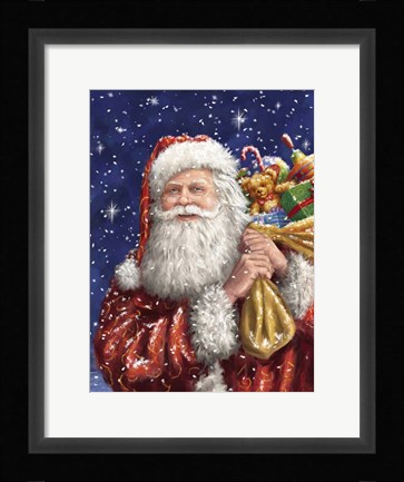 Framed Santa with his sack on Blue Print