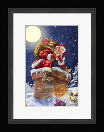 Framed Santa at Chimney with moon Print
