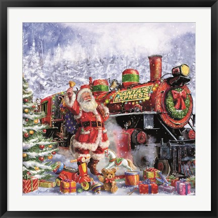 Framed Santa and Red Train Print