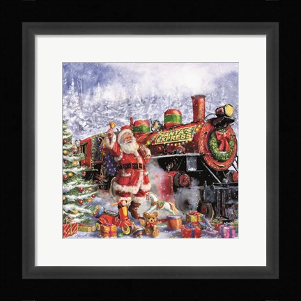 Framed Santa and Red Train Print