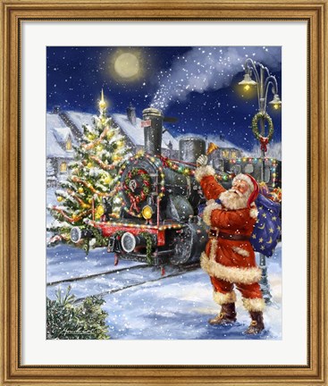 Framed Santa and Black Train Print