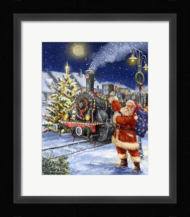 Framed Santa and Black Train Print