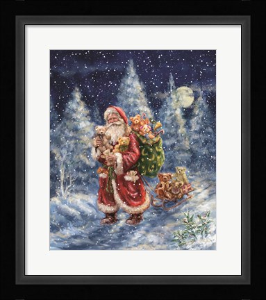 Framed Santa in Winter Woods with sack Print