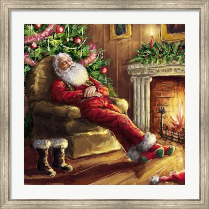 Framed Santa asleep in Chair Print
