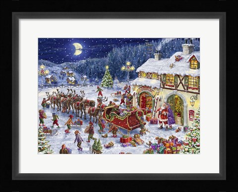 Framed Santa Sleigh and big moon Print