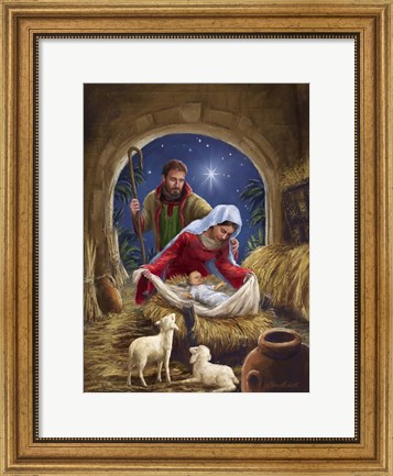 Framed Holy Family with sheep Print