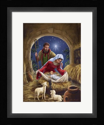 Framed Holy Family with sheep Print