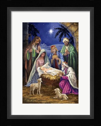 Framed Holy Family with 3 Kings Print