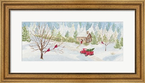 Framed Christmas in the Country panel with red truck Print
