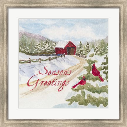 Framed Christmas in the Country I Happy Holidays Print