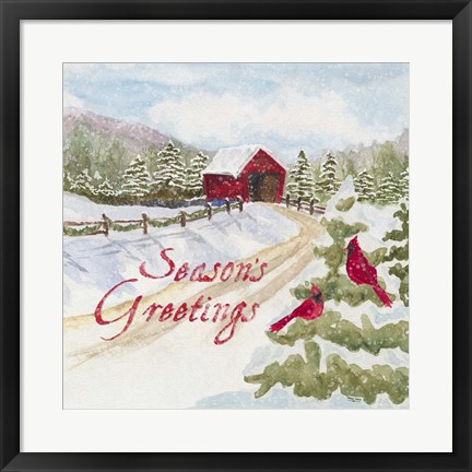 Framed Christmas in the Country I Happy Holidays Print