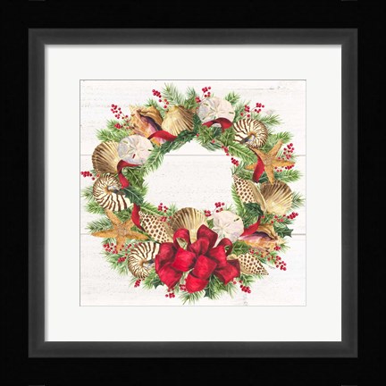 Framed Christmas by the Sea Wreath square Print