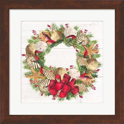 Framed Christmas by the Sea Wreath square Print