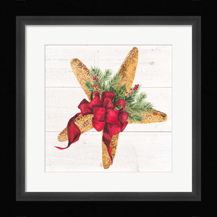 Framed Christmas by the Sea Starfish square Print