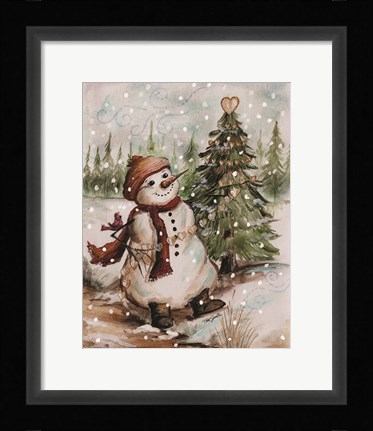 Framed Country Snowman I Print