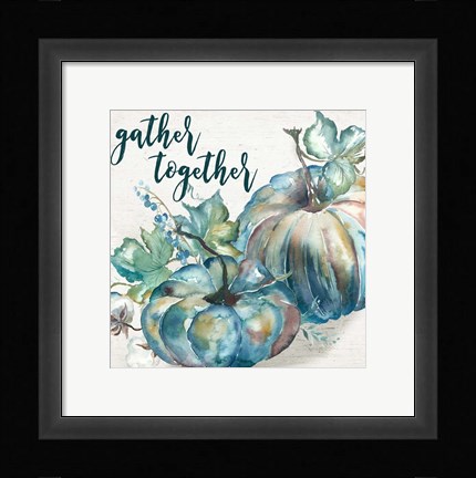Framed Blue Watercolor Harvest  Square Gather Together Print