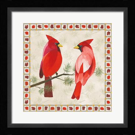 Framed Festive Birds Two Cardinals Print
