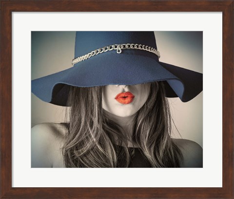 Framed Vintage Fashion - Blue Hat Print