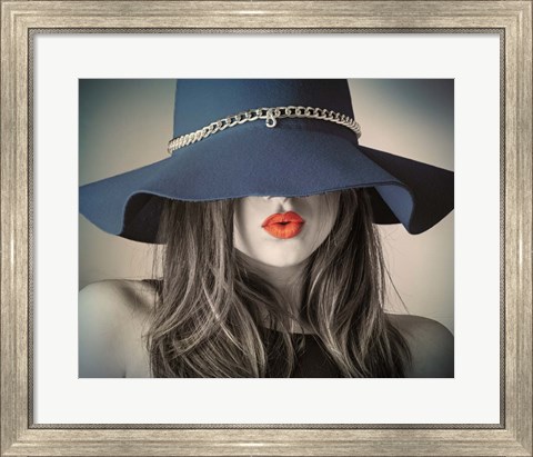 Framed Vintage Fashion - Blue Hat Print