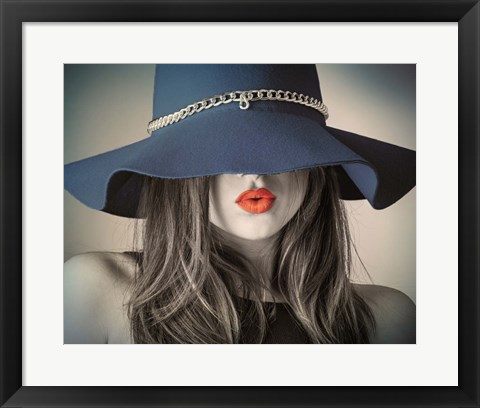Framed Vintage Fashion - Blue Hat Print
