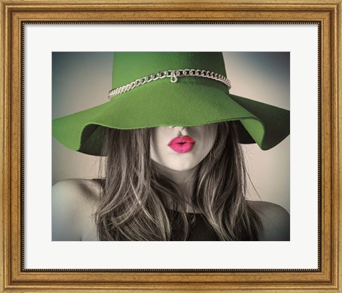 Framed Vintage Fashion - Green Hat Print