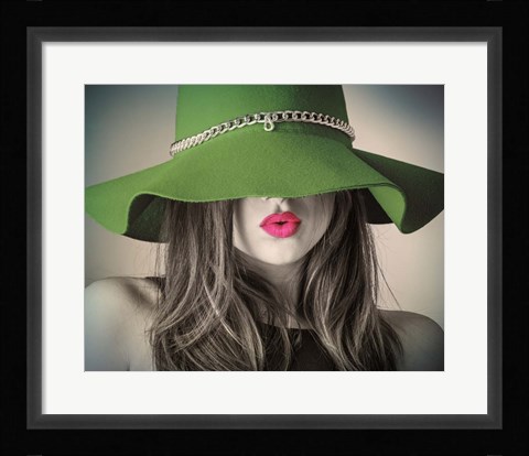 Framed Vintage Fashion - Green Hat Print