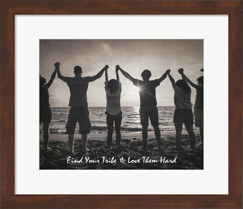 Framed Find Your Tribe - Joined Hands Grayscale Print